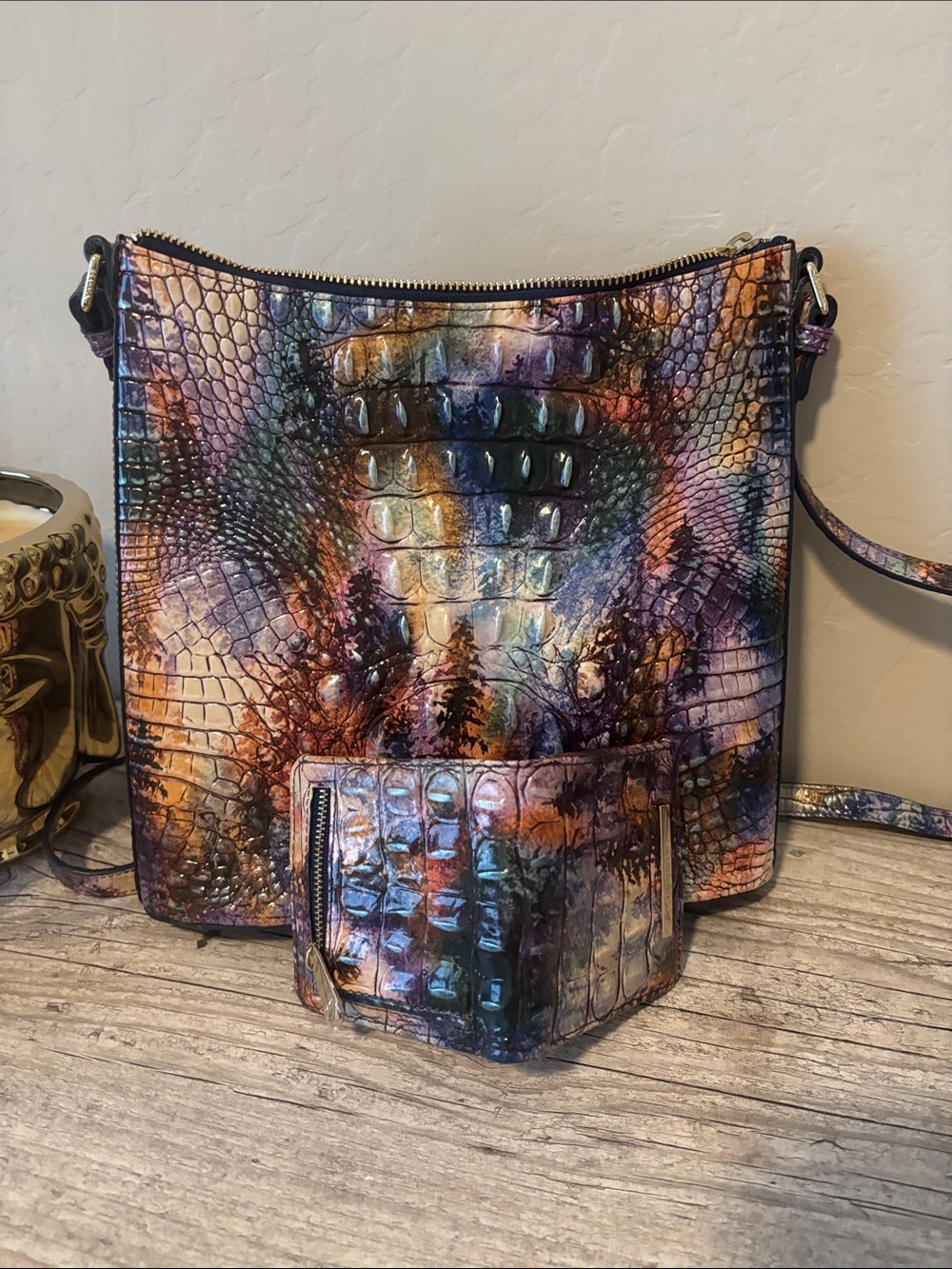 Brahmin Multi-Color Croc-Embossed Crossbody with Matching Card Wallet - Picture 2 of 3